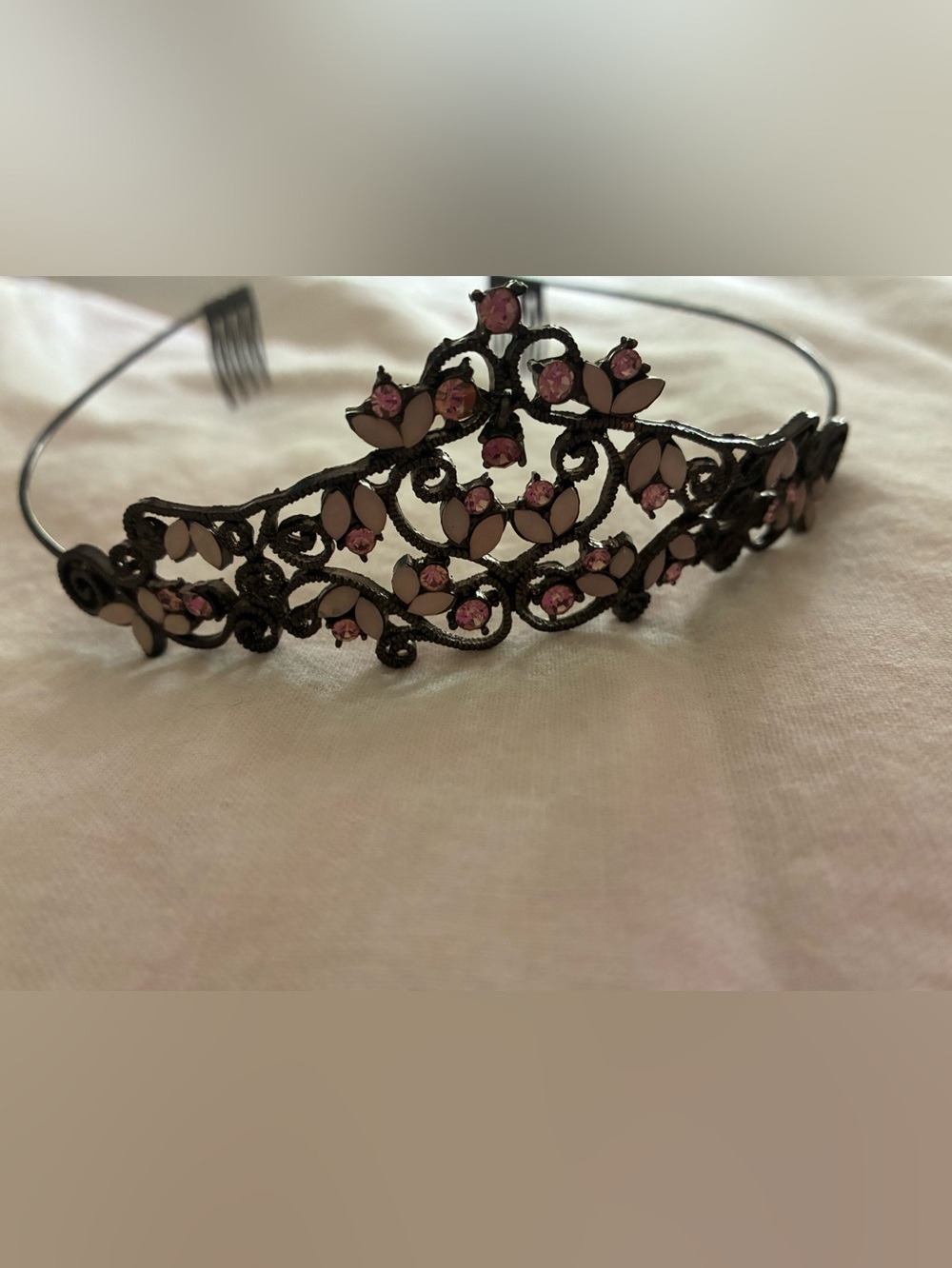 Delicate Pink Crystal Filigree Tiara